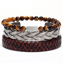 Men's Vintage Leather / Steel Bangles
