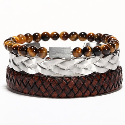 Men's Vintage Leather / Steel Bangles