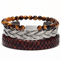 Men's Vintage Leather / Steel Bangles