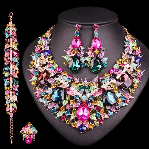 Crystal Rhinestones Necklace and Earrings Jewelry Set