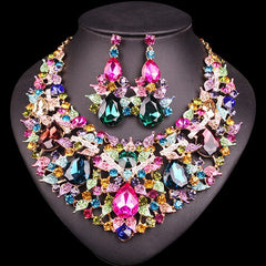Crystal Rhinestones Necklace and Earrings Jewelry Set