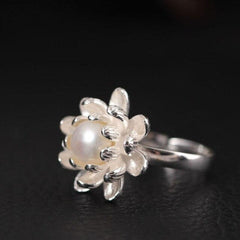 Fashion Romantic Lotus Shaped Adjustable Silver Women's Ring