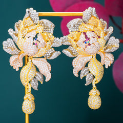 Luxury Peony Flower Wedding Earrings