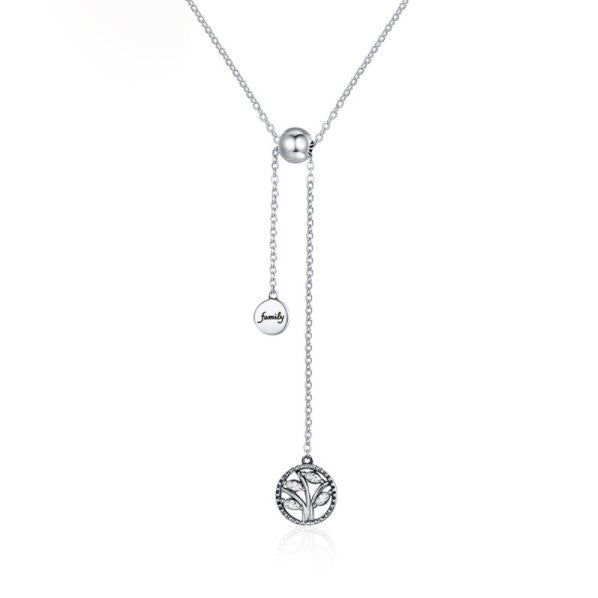 Family Tree Long Silver Necklace