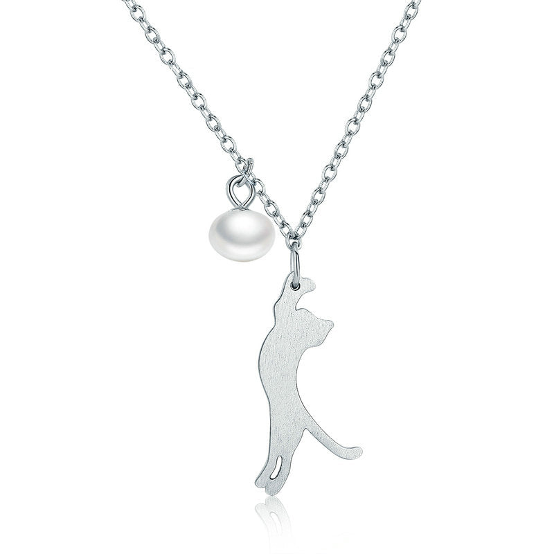 Charming Cat Shaped Silver Women's Pendant Necklace