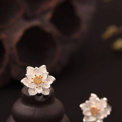Elegant Tiny Lotus Shaped Silver Stud Earrings