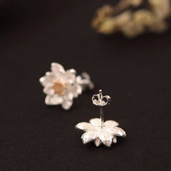Elegant Tiny Lotus Shaped Silver Stud Earrings