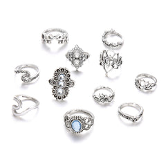 Women's Boho Opal Rings Set, 11 Pcs