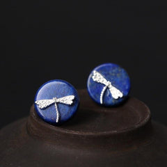 Cute Ethnic Dragonfly Shaped Silver Stud Earrings