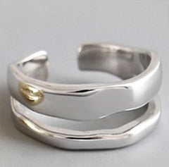 Double Layer 925 Sterling Silver Adjustable Ring