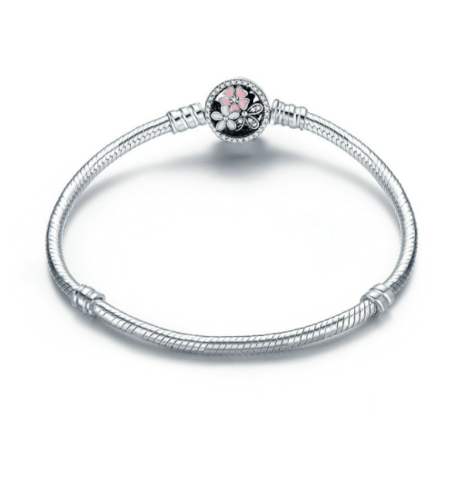 Elegant Sterling Silver Women's Bracelet with Zirconia Flower Charm