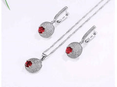 Women's Red Dot 925 Sterling Silver Necklace and Earrings Set