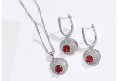 Women's Red Dot 925 Sterling Silver Necklace and Earrings Set