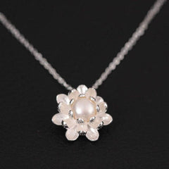 Elegant Romantic Lotus Shaped Silver Pendant Necklace