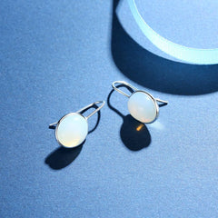 Natural Moonstone Oval Silver Drop Earrings