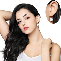 Natural Moonstone Oval Silver Drop Earrings