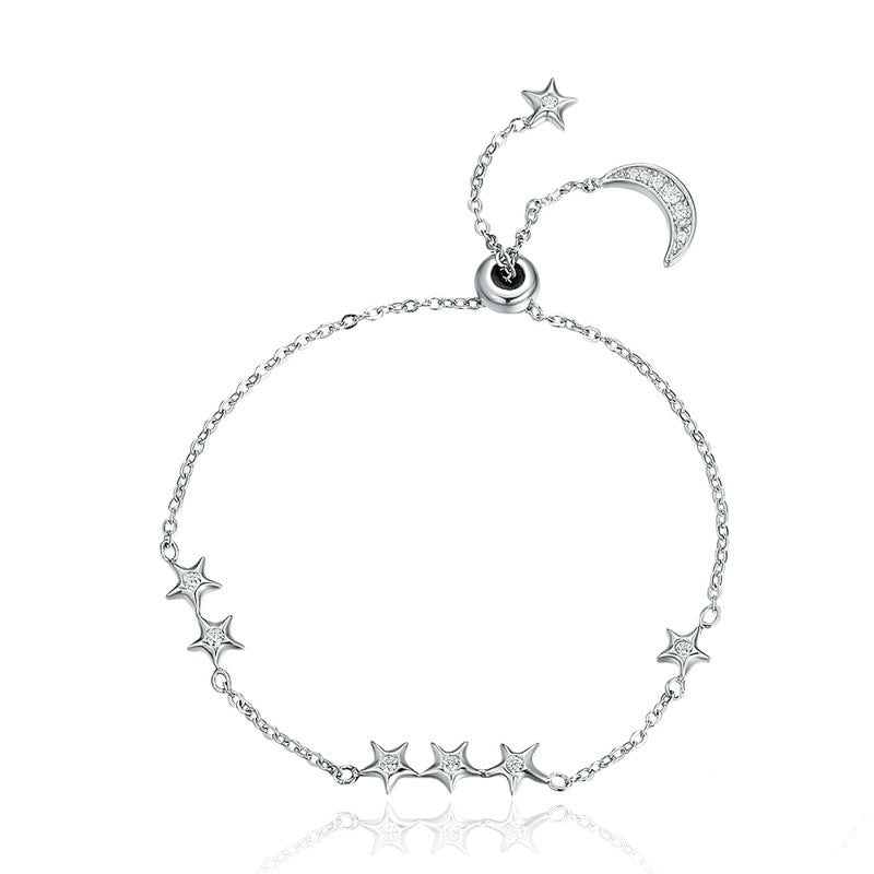 Minimalistic Silver Bracelet with Crystal Stars