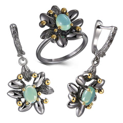 Women's Vintage Flower Shaped Ring and Earrings Jewelry Set