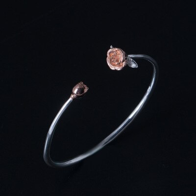 Elegant Romantic Rose Shaped Silver Bangle