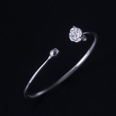 Elegant Romantic Rose Shaped Silver Bangle