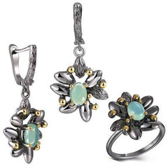 Women's Vintage Flower Shaped Ring and Earrings Jewelry Set