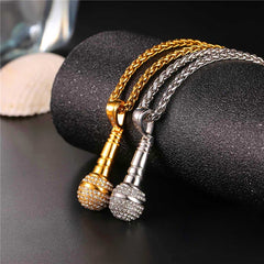 Iced Out Microphone Pendant Necklace