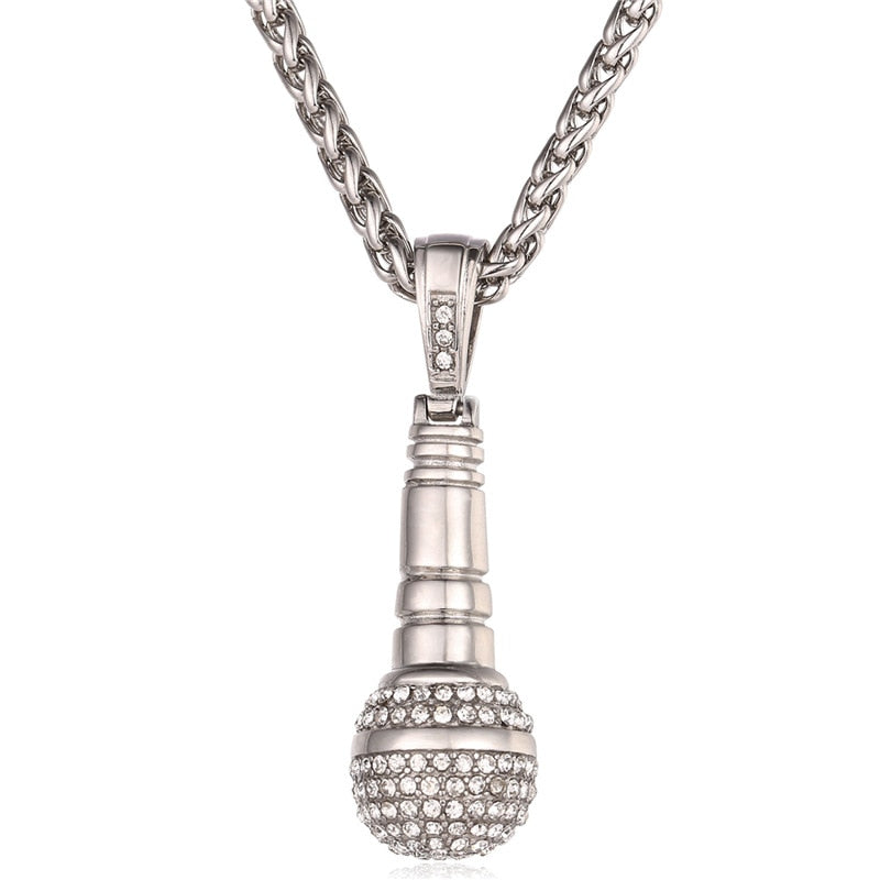 Iced Out Microphone Pendant Necklace
