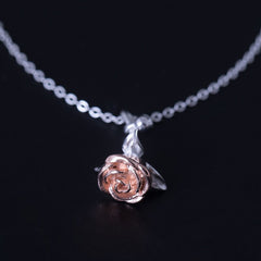 Elegant Romantic Rose Shaped Silver Pendant Necklace