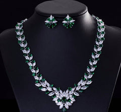 Gorgeous Cubic Zirconia Cluster Necklace and Earrings Women's Jewellery Set