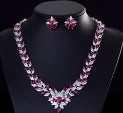 Gorgeous Cubic Zirconia Cluster Necklace and Earrings Women's Jewellery Set