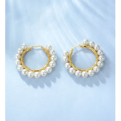 Women's Elegant Pearls Hoop Earrings