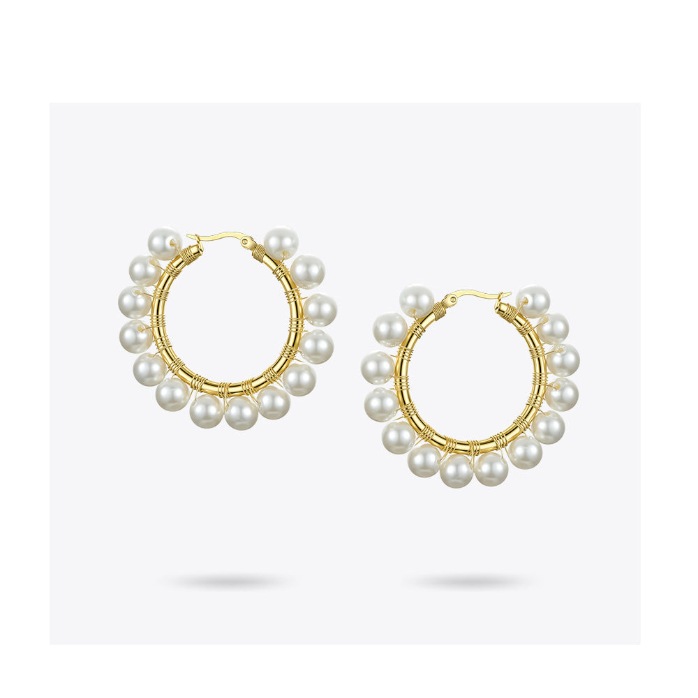 Women's Elegant Pearls Hoop Earrings