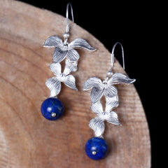 Elegant Long Magnolia Flower Shaped Silver Drop Earrings