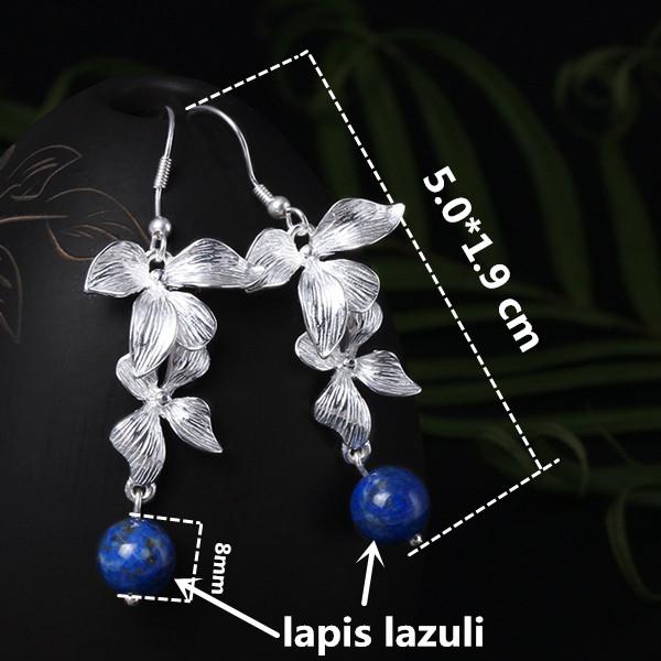 Elegant Long Magnolia Flower Shaped Silver Drop Earrings