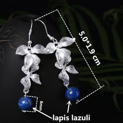 Elegant Long Magnolia Flower Shaped Silver Drop Earrings