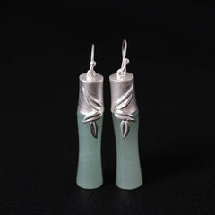 Cute Ethnic Bamboo Shaped Silver Drop Earrings
