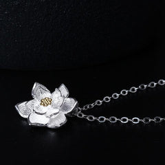 Fashion Vintage Lotus Shaped Silver Pendant Necklace