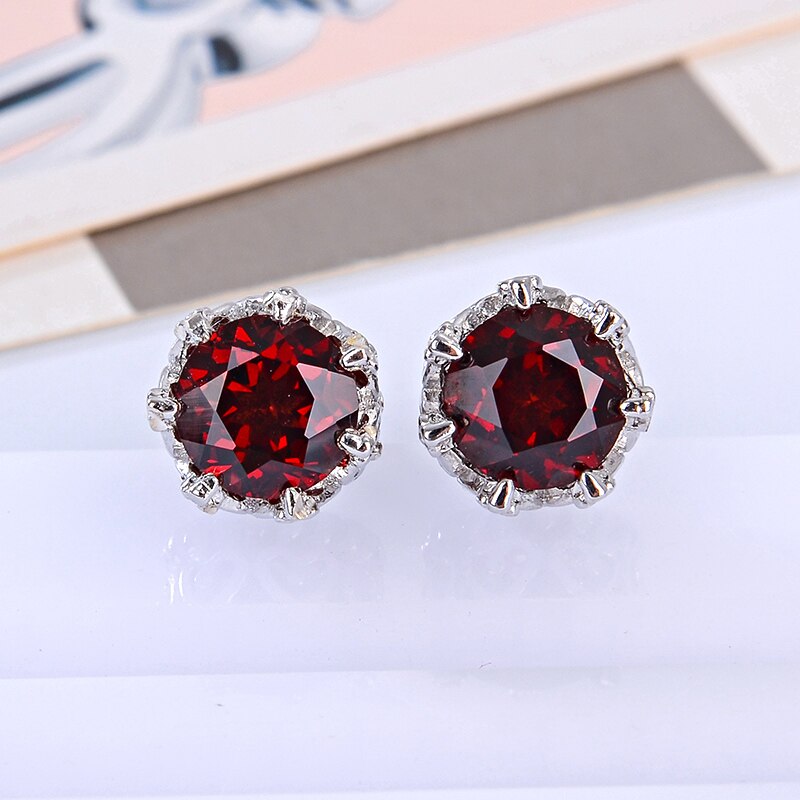Natural Red Garnet 925 Sterling Silver Stud Earrings