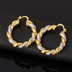 Two-Tone Braided Design Women's Hoop Earrings