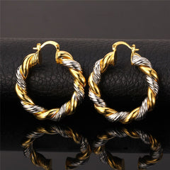 Two-Tone Braided Design Women's Hoop Earrings