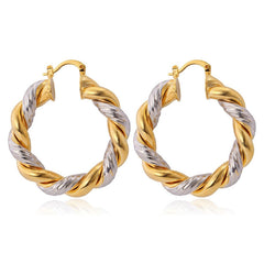Two-Tone Braided Design Women's Hoop Earrings