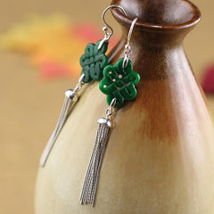 Chinese Knot Natural Jade Earrings