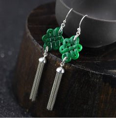 Chinese Knot Natural Jade Earrings