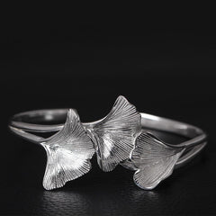 Exquisite Ginkgo Leaves Shaped Silver Women's Bangle