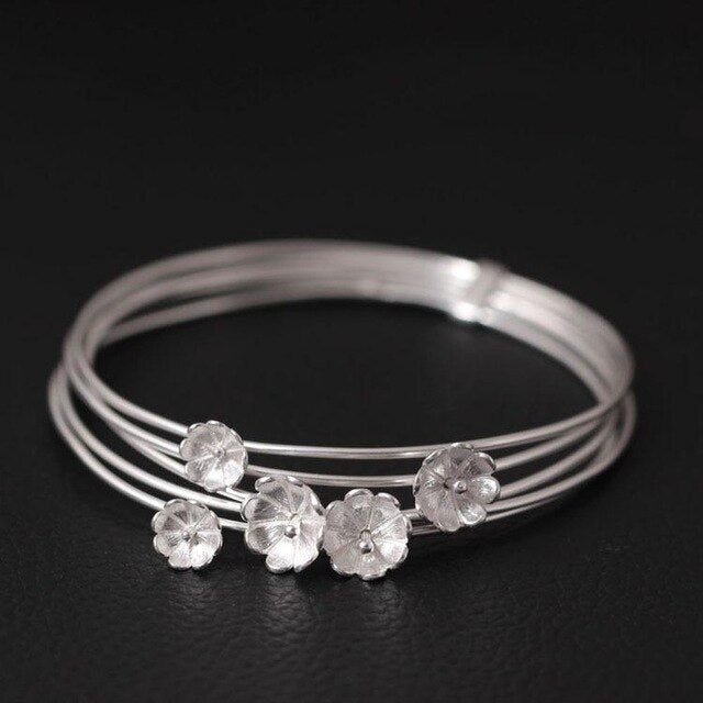 Charming Multilayered Floral Silver Women's Bangle