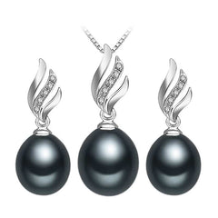 Women's Stylish 925 Silver Pearls Necklace and Earrings Jewelry 3 pcs Set