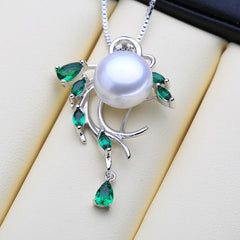 Green Stones 925 Silver Pearls Women's Jewelry 4 pcs Set
