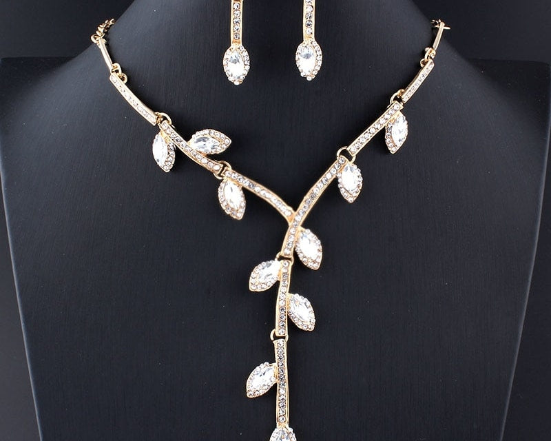 Fashion Crystal Leaves Shape Evening Jewelry Set for Women
