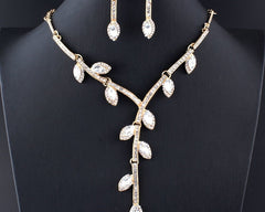 Fashion Crystal Leaves Shape Evening Jewelry Set for Women