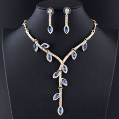 Fashion Crystal Leaves Shape Evening Jewelry Set for Women